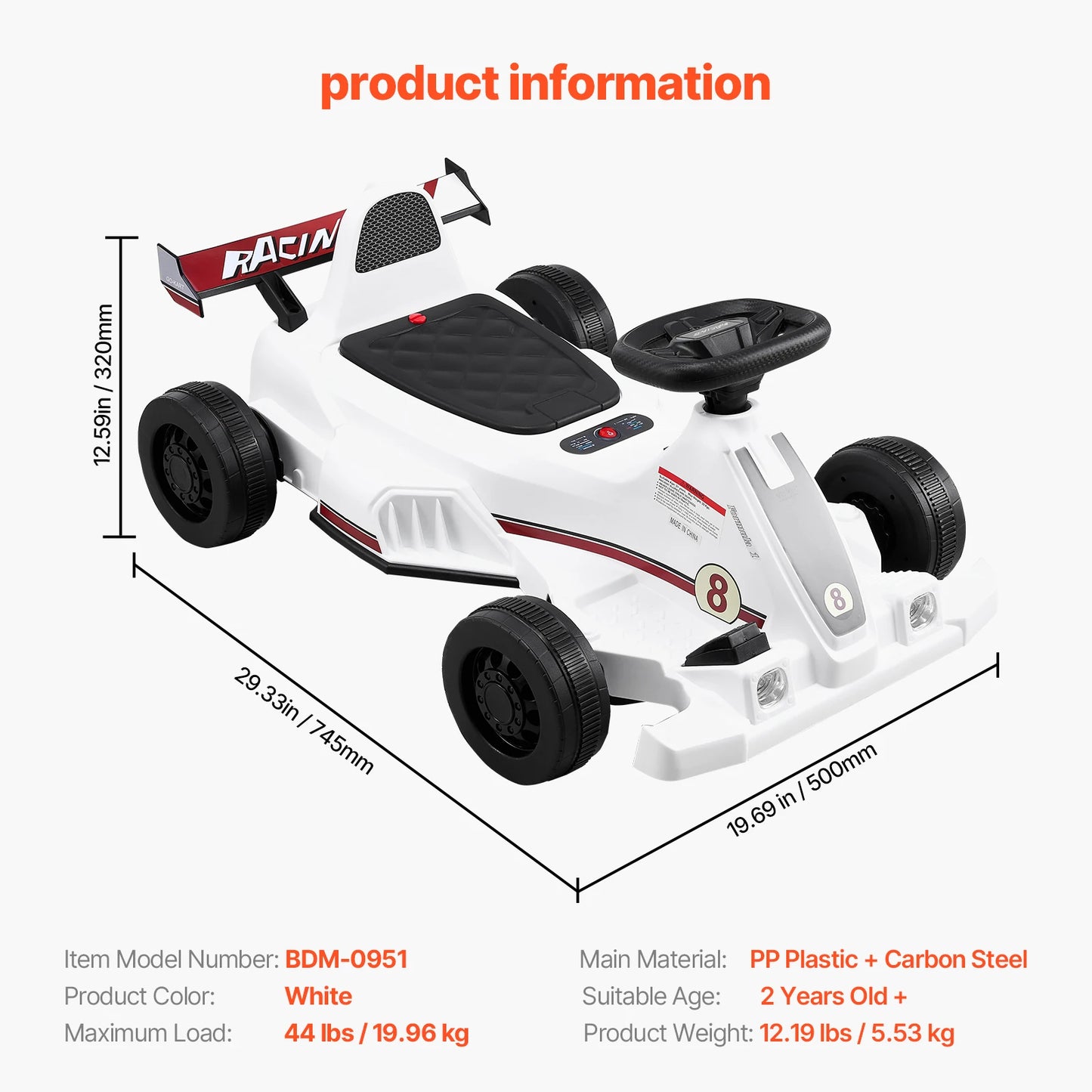 Electric Pedal Go Kart With LED Headlight